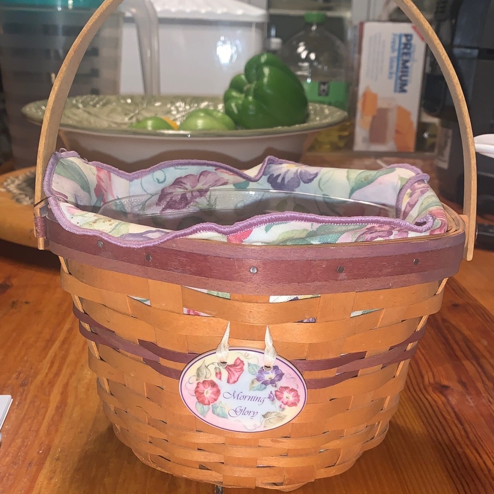 Longaberger Tan Woven Basket with Floral Lining